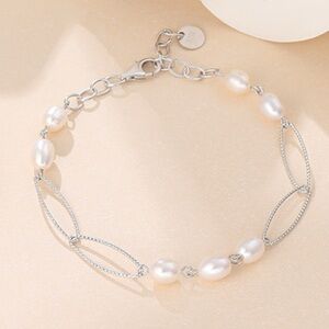 925 Sterling Silver Baroque Pearl Chain Bracelet